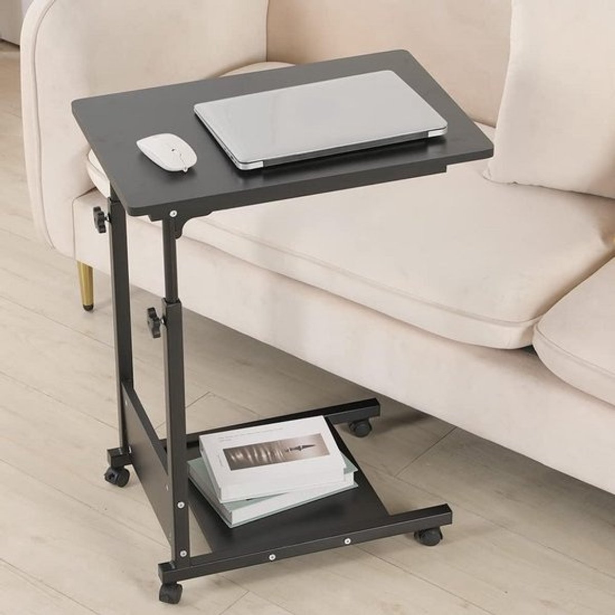 Verstelbare bijzettafel in industriële stijl - ideaal als bankpunt, salontafel of bedtafel