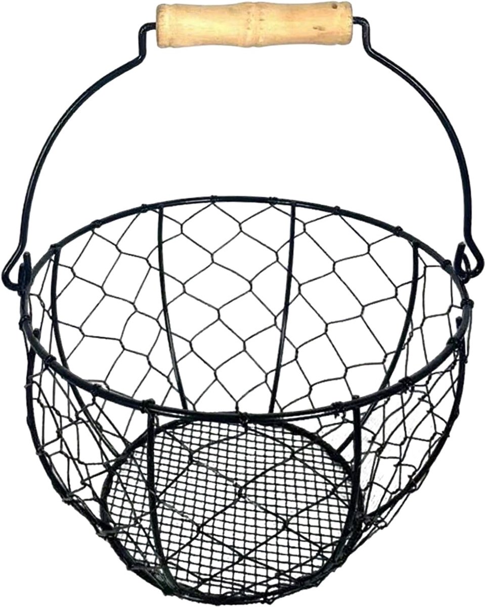 Eieren verzamelen mand, platte bodem stabiliteit, 20 x 20 x 12 cm | draad eiermand, ronde metalen eierverzamelcontainer, rustieke ontbijthoek hoogtepunt, voor fruit, producten of aardappelen