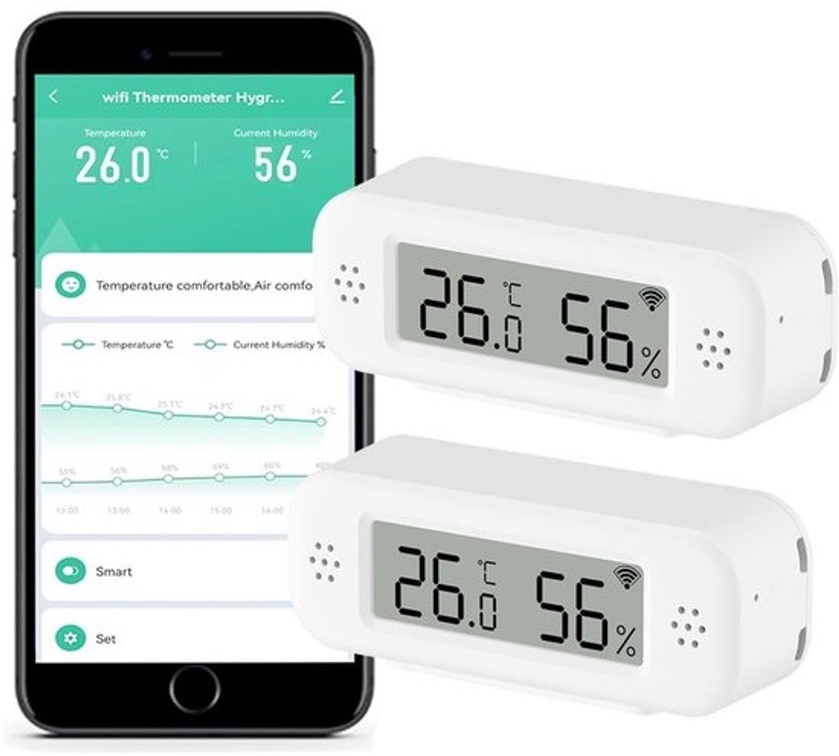 Slimme WiFi Thermometer en Hygrometer: Digitale Temperatuur en Vochtigheidssensor met App en Dataopslag