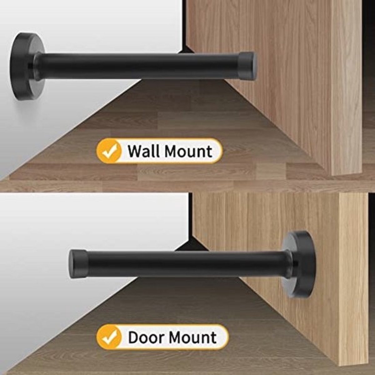 Deurstopper 6 Inch - Extra Lange Wandmontage, Zwarte Rubber en Roestvrij Staal, 2 Stuks