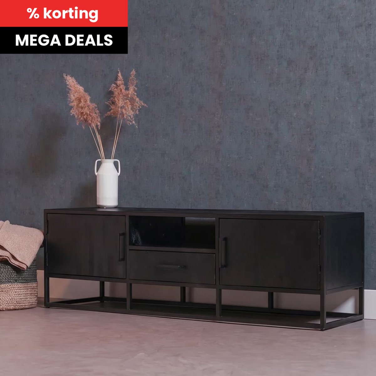 Mahom Mangohouten TV Meubel Florence 210 cm Mahom Industrieel - TV Meubel van Mangohout & Metaal - Industriële TV Meubel Bruin