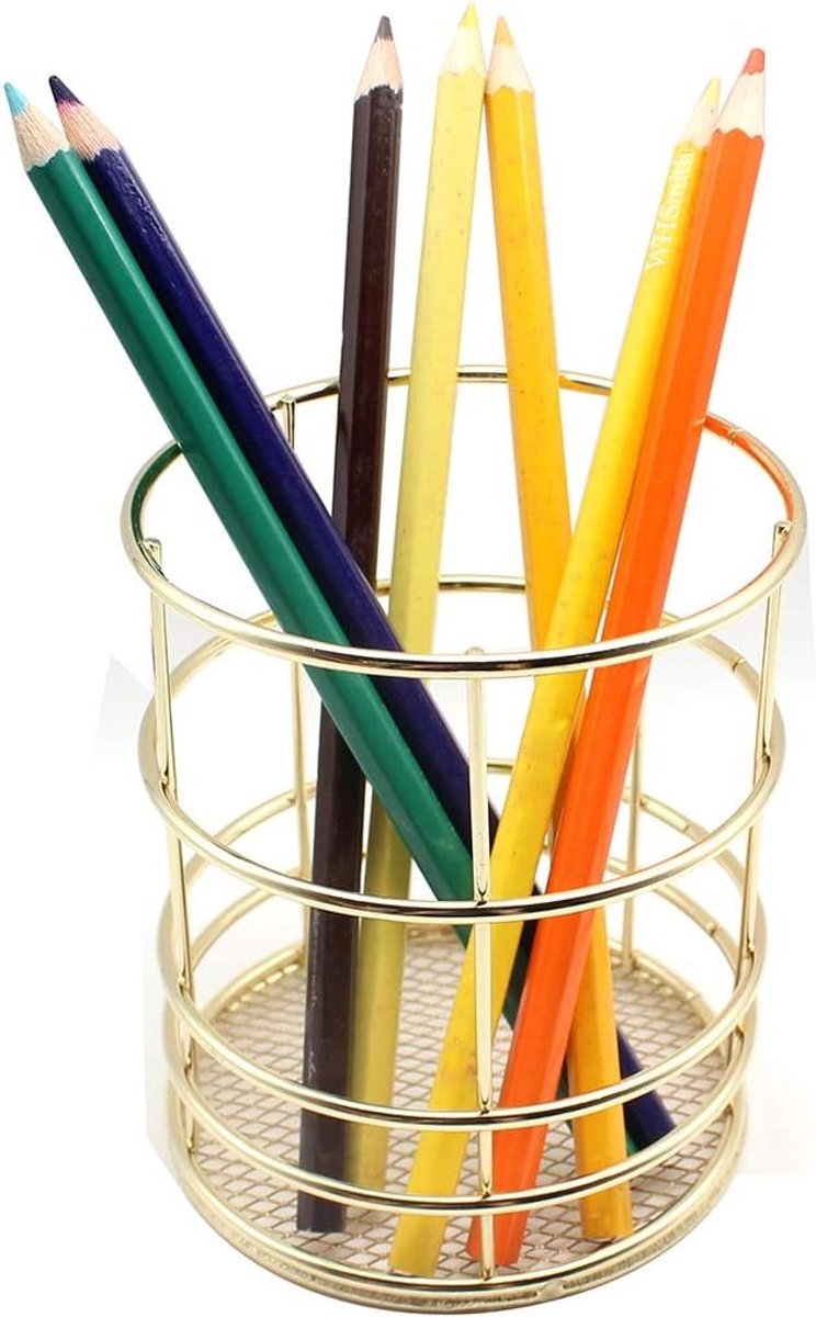 Metalen bureau-organizer voor pennen, make-upborstels en kantoorbenodigdheden in koperkleur