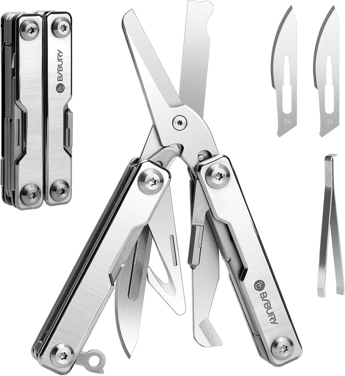 Mini Schaar Set 8 in 1, EDC Multi Tool met Sleutelhanger, Glasbreker en Riemsnijder, Perfect voor Outdoor en Camping, Inclusief Onzichtbare Pincet, Ideaal Cadeau voor Vrouwen
