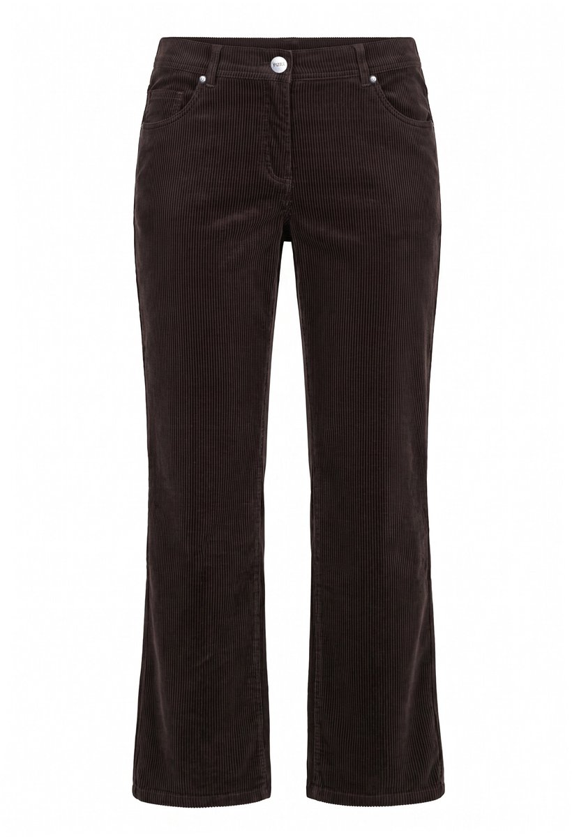 Ulla Popken - Dames - Corduroy broek Marie bootcut comfortabele tailleband - Zwartbruin - Maat 60