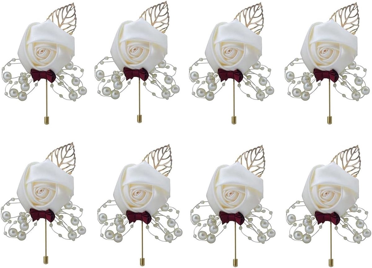 Elegante corsages voor bruiloften - 6 stuks, geschikt voor bruid, bruidegom, bloemenmeisje en gasten, 5x10 cm, hoogwaardige materialen