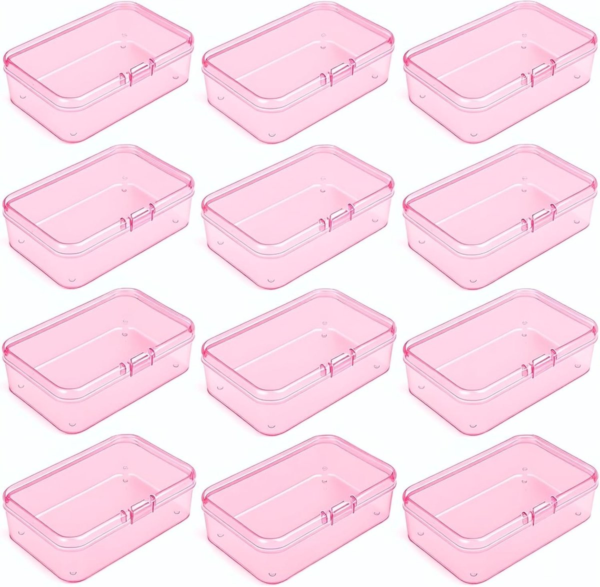 12 Stuks Rechthoekige Plastic Opbergdozen met Scharnierende Deksel voor Kleine Items en Knutselprojecten (85x55x25mm, Roze) - Ideaal voor Organisatie en Opslag