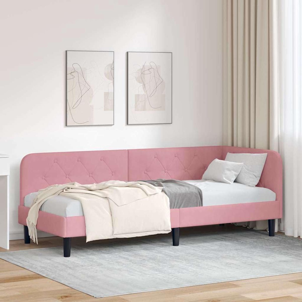 L vormig hoekbedframe omkeerbare armleuning bankbed Roze 80 x 200