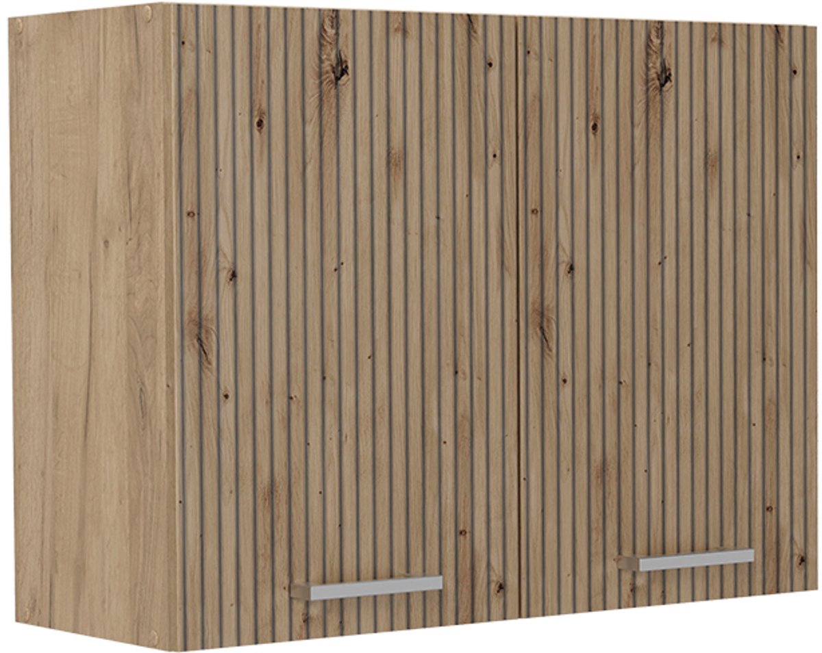Vicco Glazen keukenkast R-Line, Artisanaal eiken/Goudkleurig Eiken, 80 cm