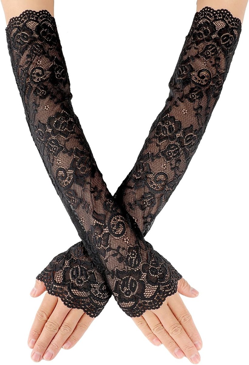 Lange Vingerloze Elleboog Lengte Arm Mouwen Handschoenen voor Vrouwen bij een Tea Party met Bloemenprint