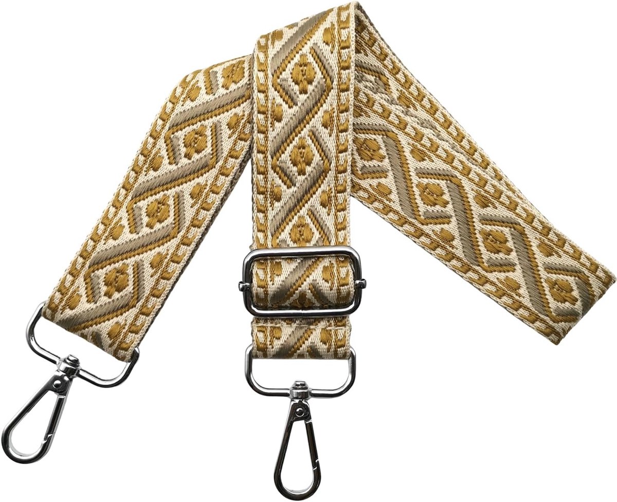 Tasriem om te wisselen, schouderriem voor tas, verstelbare tasriem, breed, 3,8 cm, met zilveren karabijnhaak, schouderriem, tasband, draagriem voor handtassen, geel/kaki, R17