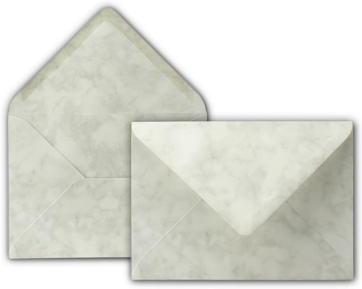 Enveloppen in marmer lichtgrijs - 80 g/m² - enveloppen in DIN B6-formaat, 12,5 x 17,6 cm - natte lijm zonder venster