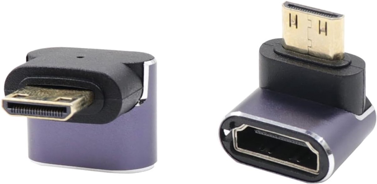 90 graden naar beneden hoek, 8K mini HDMI naar HDMI adapter, 48 Gbps High Speed 2.1 Extender Mini HDMI-stekker naar HDMI-aansluiting, adapter 8K 4K met LED-verlichting voor laptop, camera's