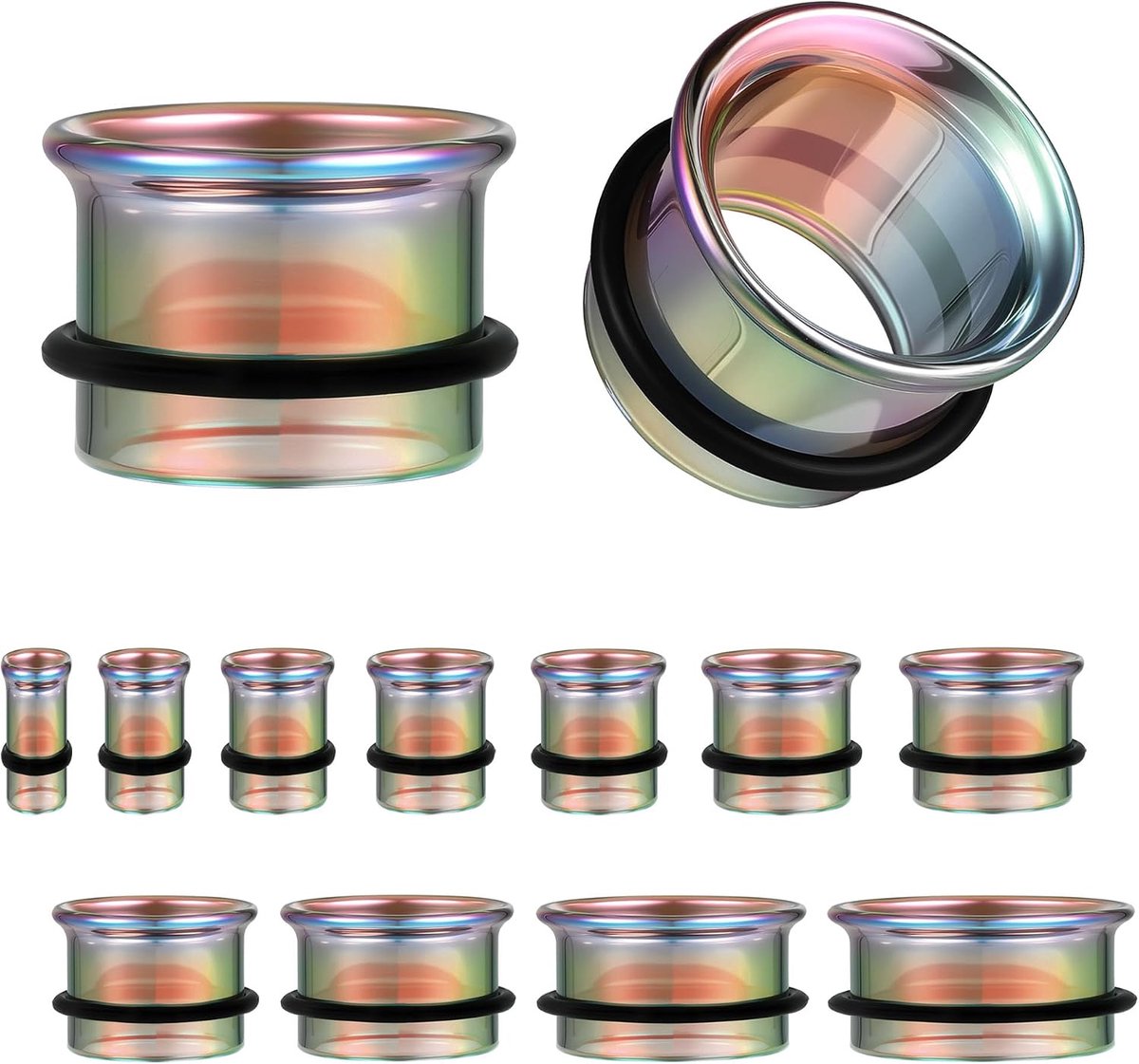 1 paar glazen oormeters | Hypoallergene enkele flare oortunnels | lichtgewicht oorstretchers piercing sieraden met O-ringen | maten 5G tot 3,5 cm