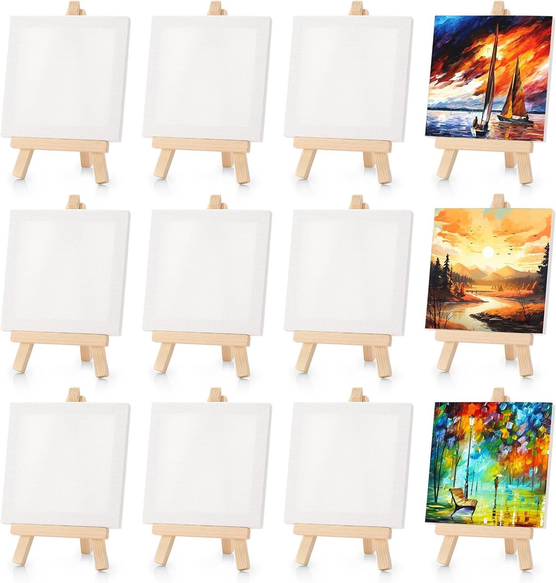 Ezels met canvas, kleine canvassen met verstelbare mini-schildersezel, 10x10cm houten driehoekige tafelschildersezels, voor display, foto's, fotoalbums, posters, memo en