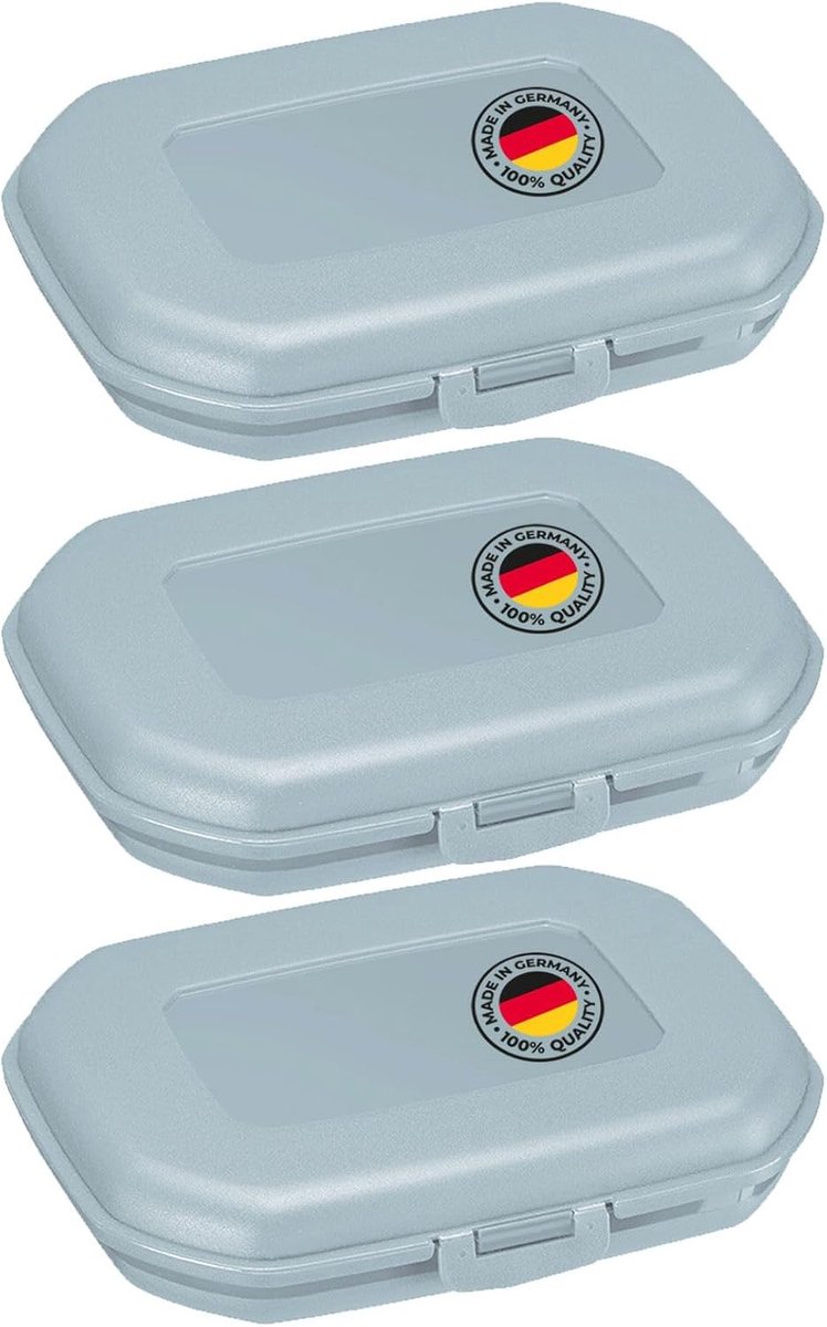 3x lunchbox/snackbox, met kliksluiting, hoogte: ca. 3,7 cm, kunststof, Mini, blauw, 235122EB