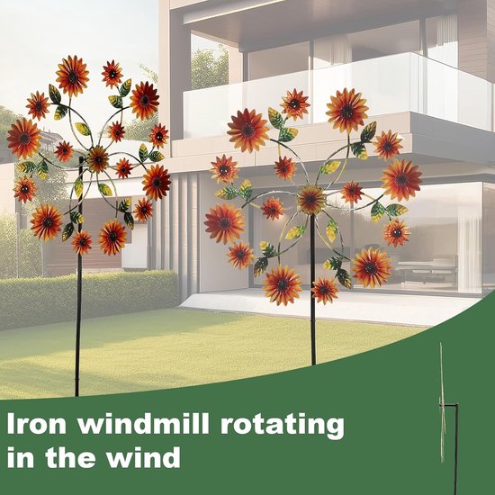 Windspinners buiten, tuinwindspinner met inzet waterdichte kinetische windspinner, vintage metalen windsculpturen en spinners, grote windmolen kunstdecoratie voor gazon, terras, tuin — afbeelding 3