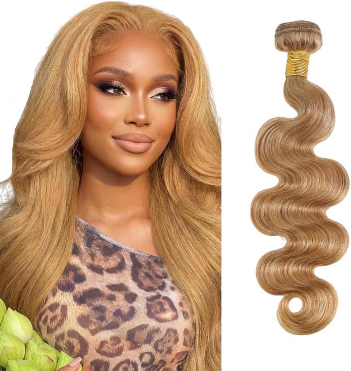 22 Inch Body Wave Bundles Human Hair #27 Honey Blonde Haarverlenging Unprocessed Double Weft Weave Brazilian Remy Virgin Human Hair Extension 100g/bundle