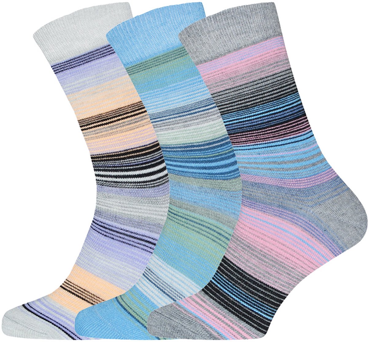 3 Paar - Gestreepte Sokken - Katoen - Gianvaglia - Strepen - Pastel Kleuren