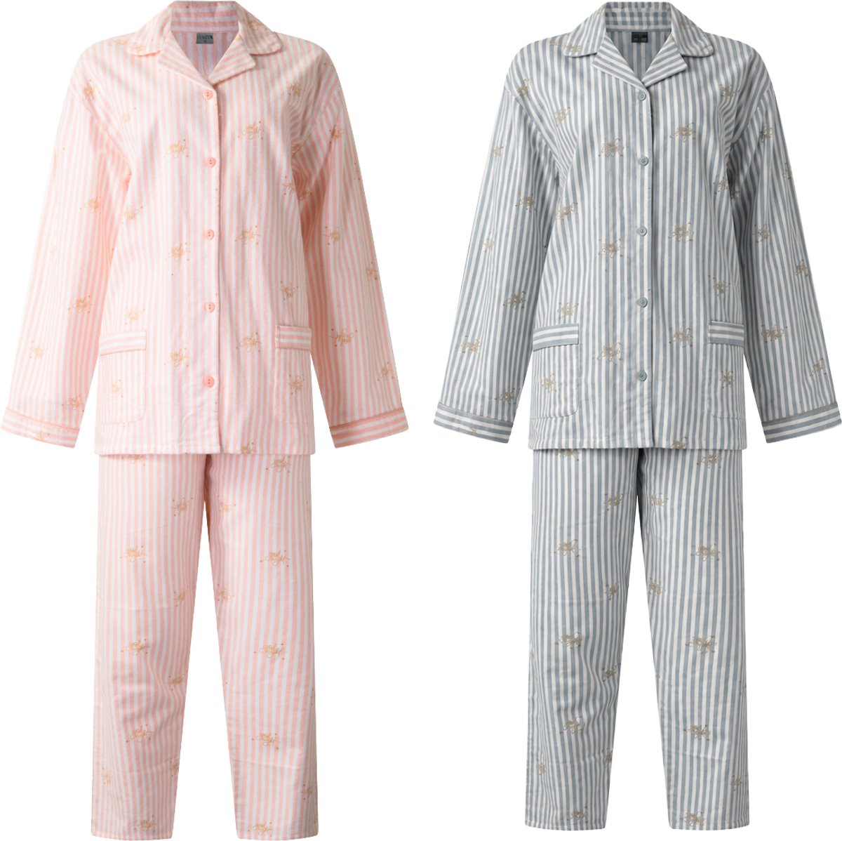 Lunatex 2 dames winter pyjama's 641184 - warm flanel - blauw en roze 2-Pak