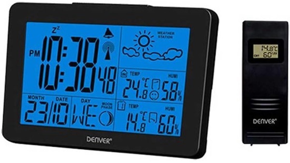 Weerstation met sensor - Binnentemperatuur meter - Weer voorspellen - Comfort indicatie - 2.3 x 15.9 cm - Zwart