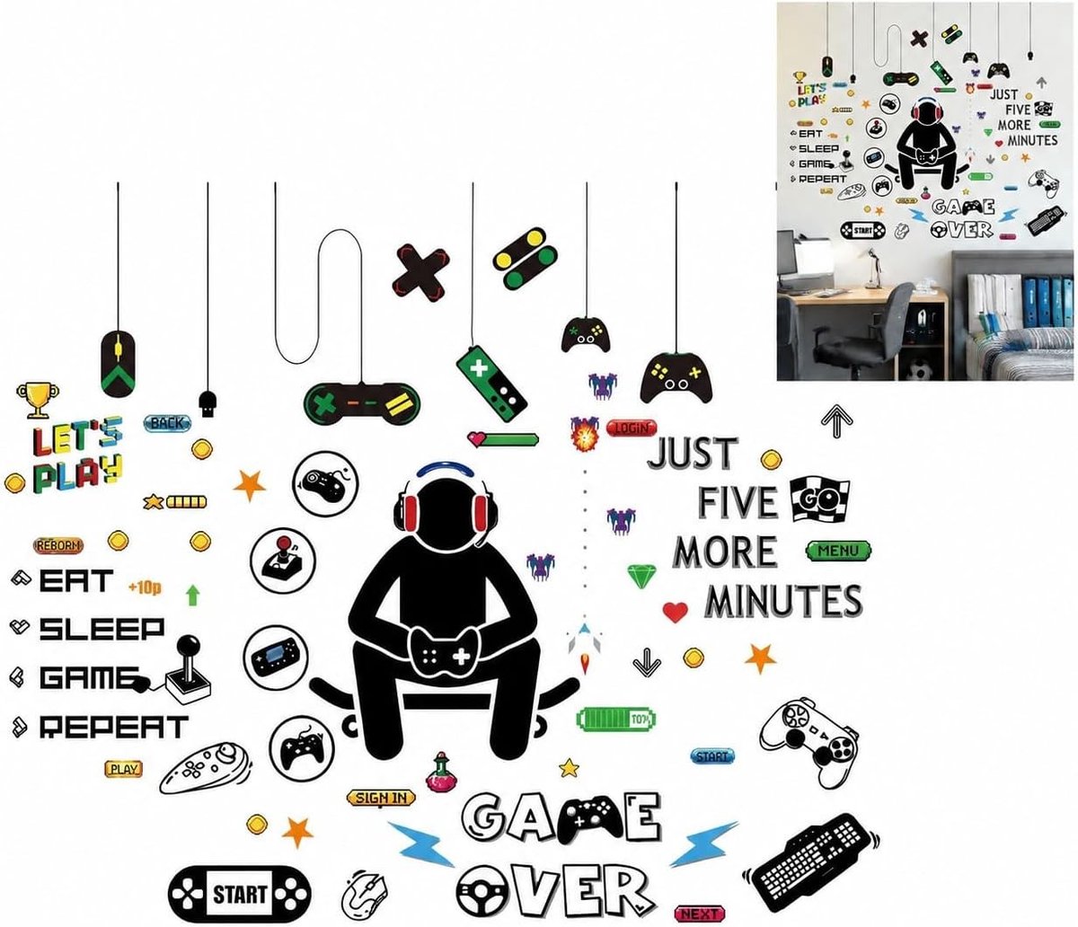 Muurstickers keuken - Zwart - 35 x 25 cm - PVC Gamecontroller Muurdecoratie - Voor Jongenskamer