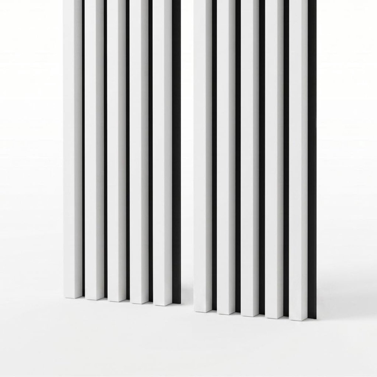 Wandpanelen Akoestische Panelen 240x53 cm Kleur: Wit halfmat, Lamellenwand op Vilt Wandbekleding als Geluidsisolatie Binnendecoratie Lamellenbekleding