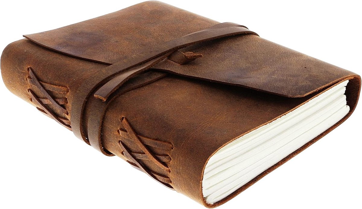 Leren notitieboek - Bruin - 18 x 13 cm - Echt leer met gelinieerd papier - Voor schrijven en reizen