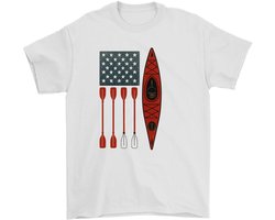 Kayak Shirt – Amerikaanse Vlag met Kajak en Peddels – Watersport Outfit – Unisex T-Shirt voor Dames & Heren – Sport Cadeau