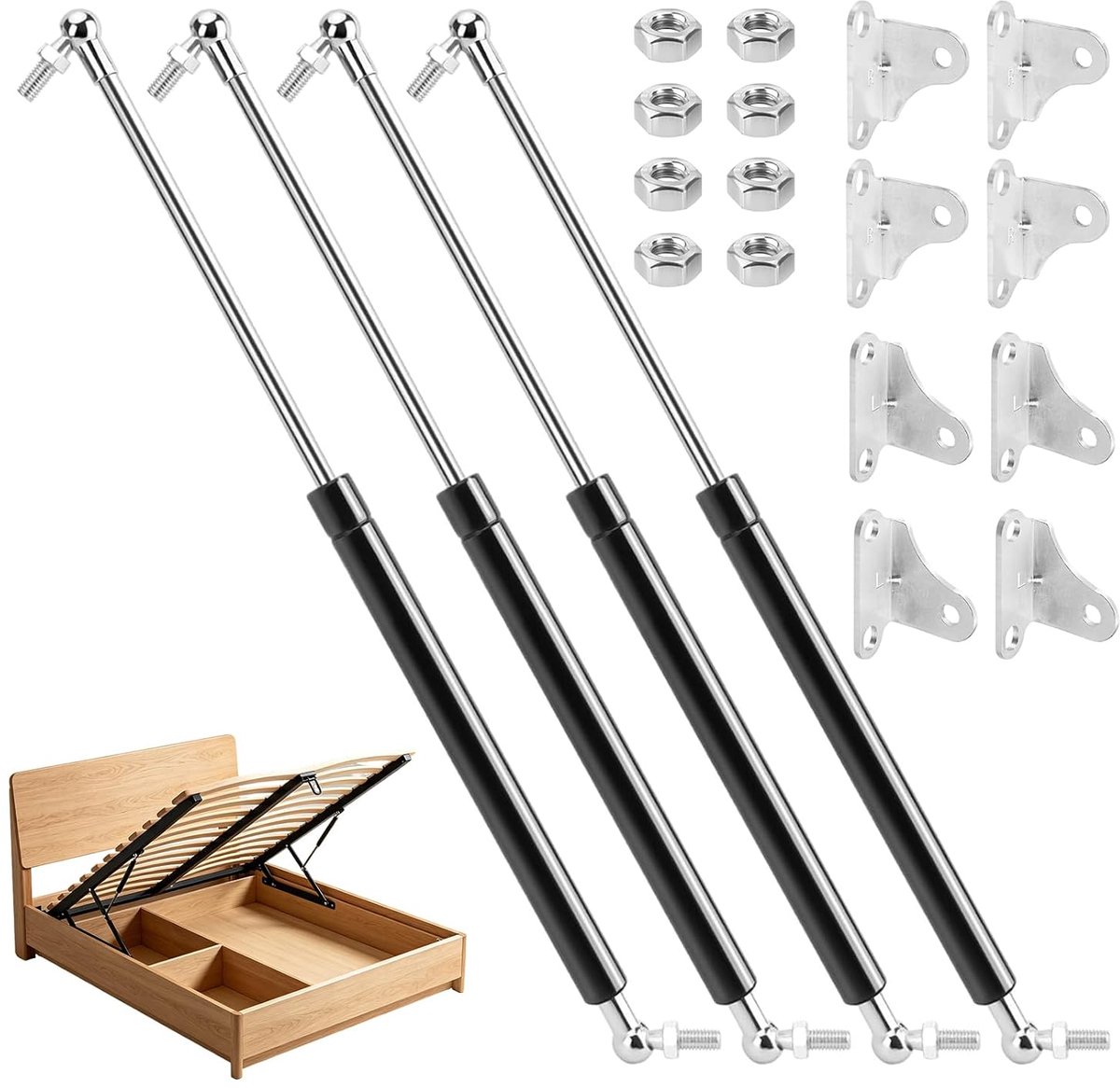 4 stuks, 380 mm, 200 N/20 kg, L-type | Gasdrukdemper, Zware gasveer, Schokdemper, Voor zware kastdeuren, kastdeksel, opbergdoos