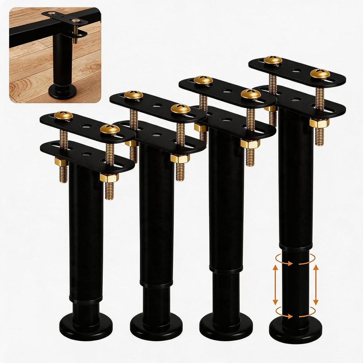 Poten, verstelbaar, 15-25 cm meubelpoten, metaal, verstelbare bedsteunpoten, zwaar belastbare metalen bedpoten met rubberen basis, bedvoet, meubelpoten, steunvoet voor bedden en tafel