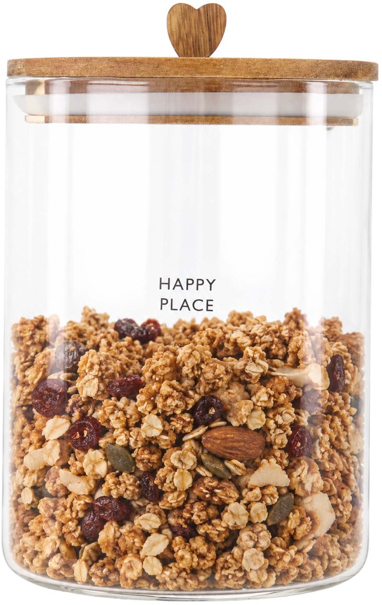 Zusss Storage Jar Happy Place M Glas / Acacia Hout Naturel
