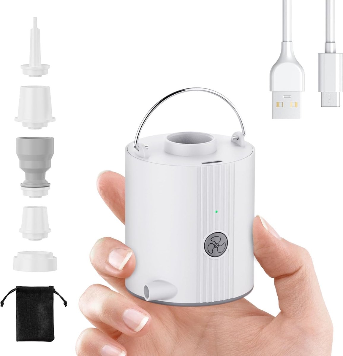 Elektrische luchtpomp, oplaadbare accupomp met 5 sproeiers, Quick-Fill Inflator Deflator voor luchtbed, zwemring, kledingvacuümzak