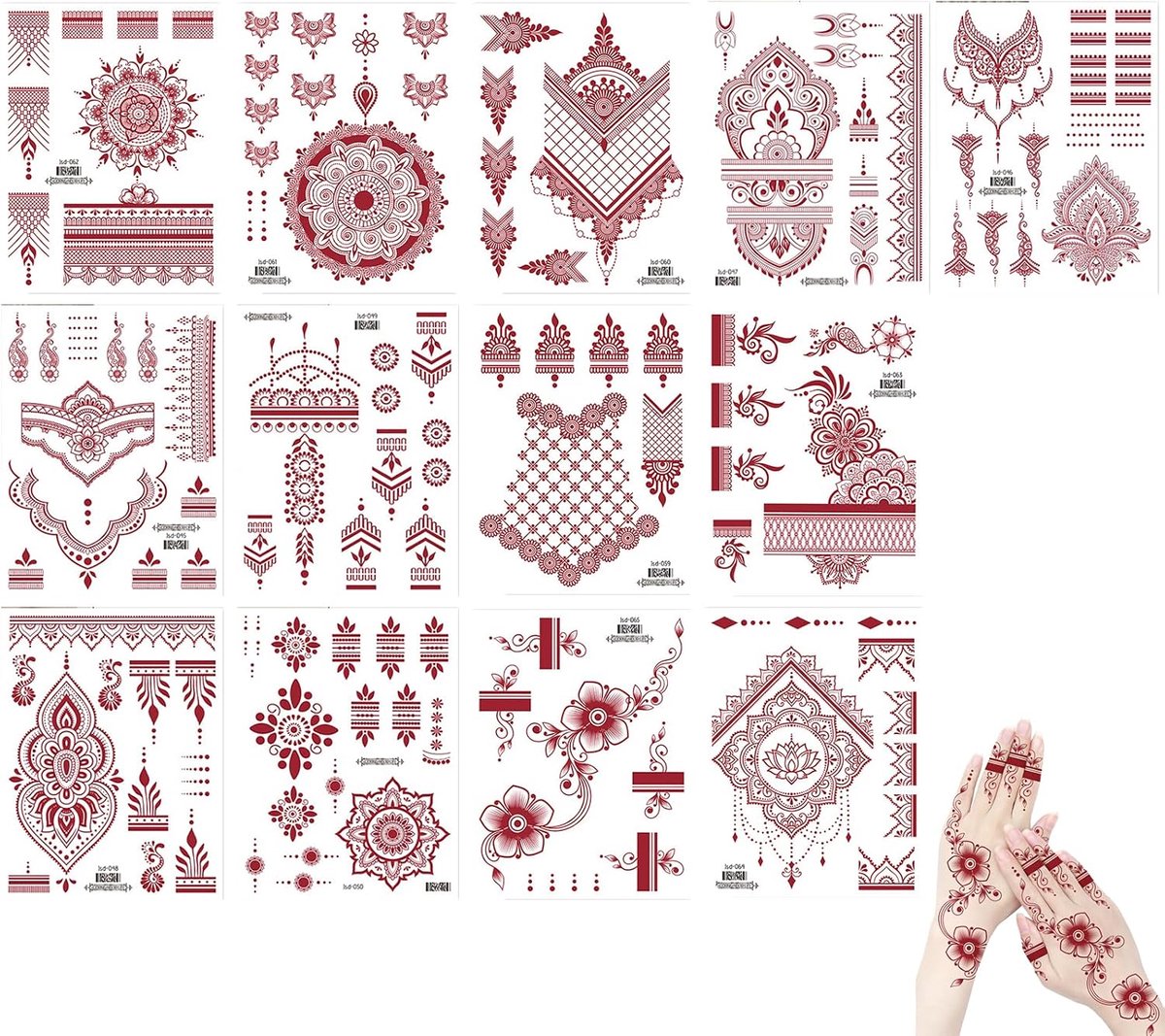 Tijdelijke tatoeages, valse tatoeages, Indiase mandala-bloementatoeages, tijdelijke tatoeages voor volwassenen, mannen en vrouwen