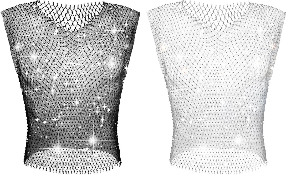 Strass Tops Fishnet Tanktop Sheer Shirt