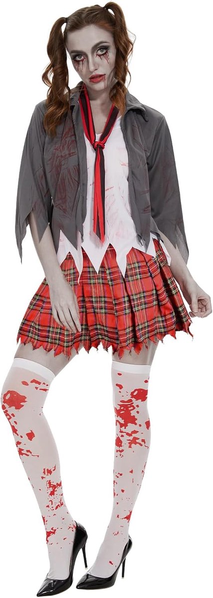 Horror-zombie-schoolmeisjeskostuum, zombiekostuum, schoolmeisje, Halloween-kostuum voor dames, voor Halloween-party, cosplay
