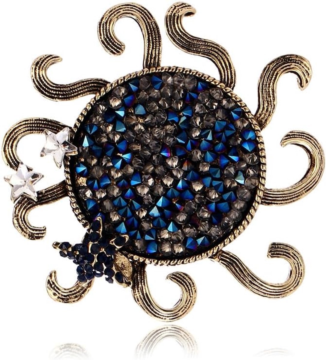 Verguld Ornate Zon Broche Zinklegering Kleurrijke Kristallen Hemelse Speld voor Vrouwen Sjaals Revers Jassen Hangertjes