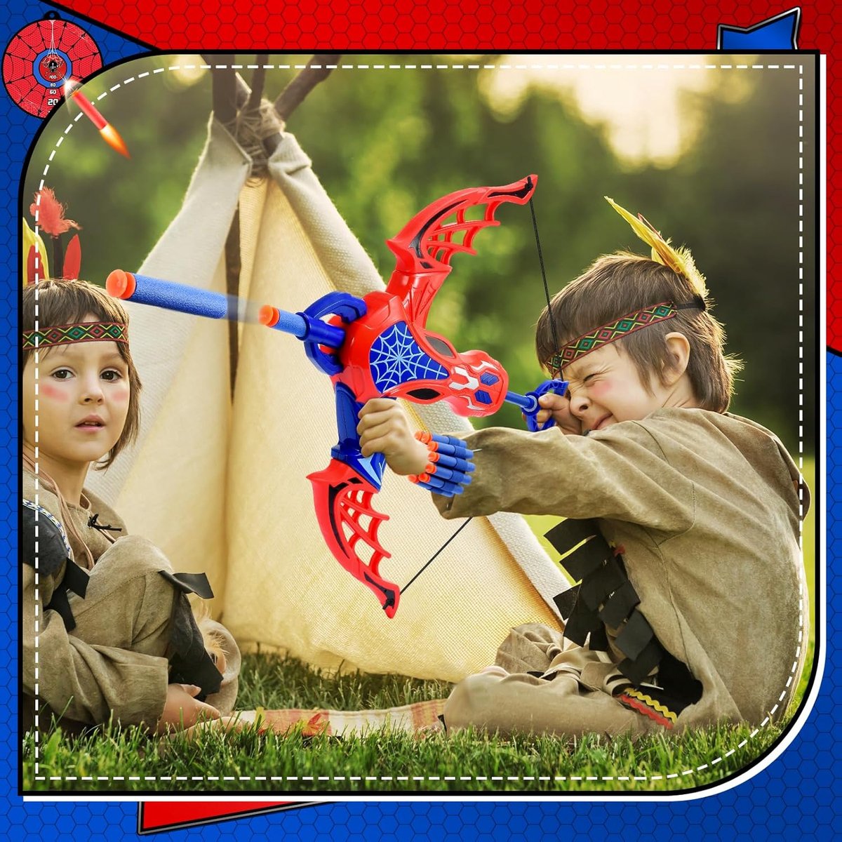 Jaar, jongens pijl en boog, outdoor speelgoed, spider, cadeaus voor jongens van 3 tot 8 jaar