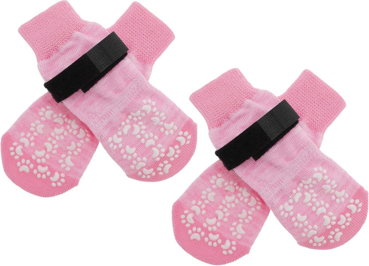 4 stuks antislip hondensokken met verstelbare plakbanden, huisdiersokken voor honden, pootbescherming voor houten vloeren, roze kleurverloop, groot