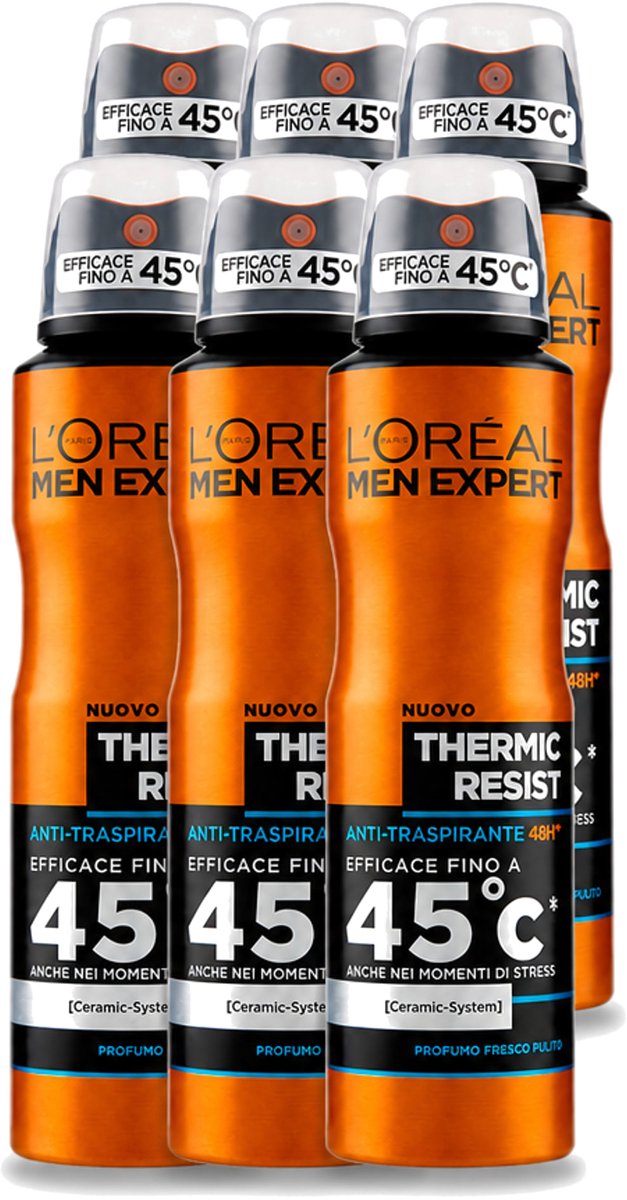 6 x L'Oréal Men Expert Deo Spray - Deodorant - Thermic Resist - 150 ml - Voordeelverpakking - 6 stuks