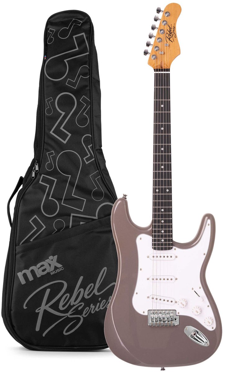 Elektrische gitaar - MAX Rebel ST - Met online muziekcursus - Roasted maple hals met 22 frets - Incl. gitaartas - Gunmetal Grey
