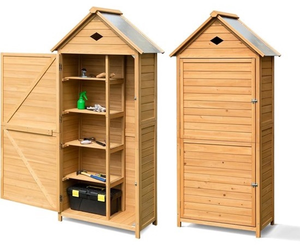 Houten Tuinhuis voor Gereedschap met Zadeldak en Slot - Weerbestendige Opbergkast