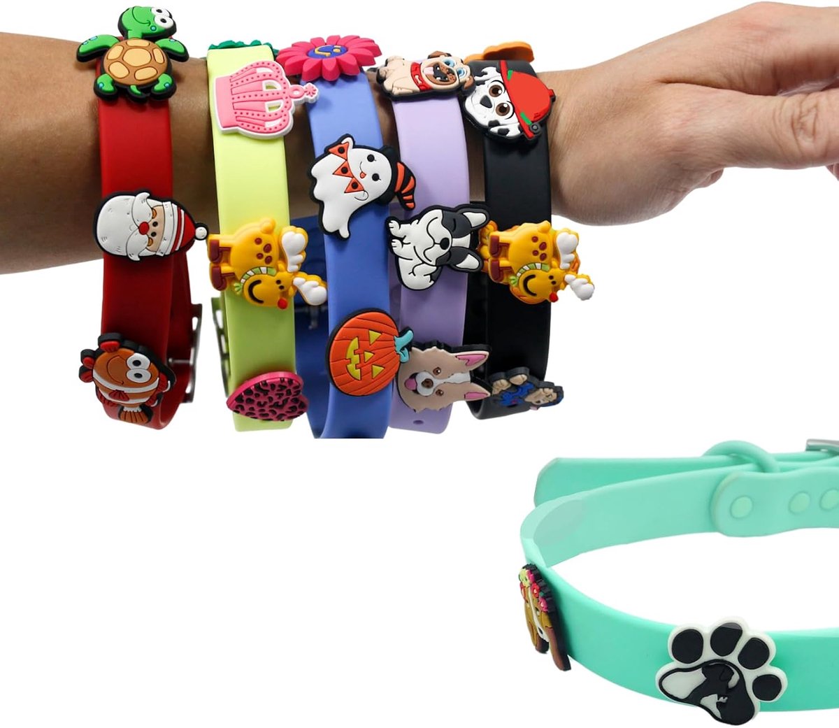 Hondenhalsband met afneembare bedels, verstelbaar, modieus hondenaccessoire, onderhoudsvriendelijke halsband voor honden, gepersonaliseerd (halsband (muntgroen), M - 45 cm)