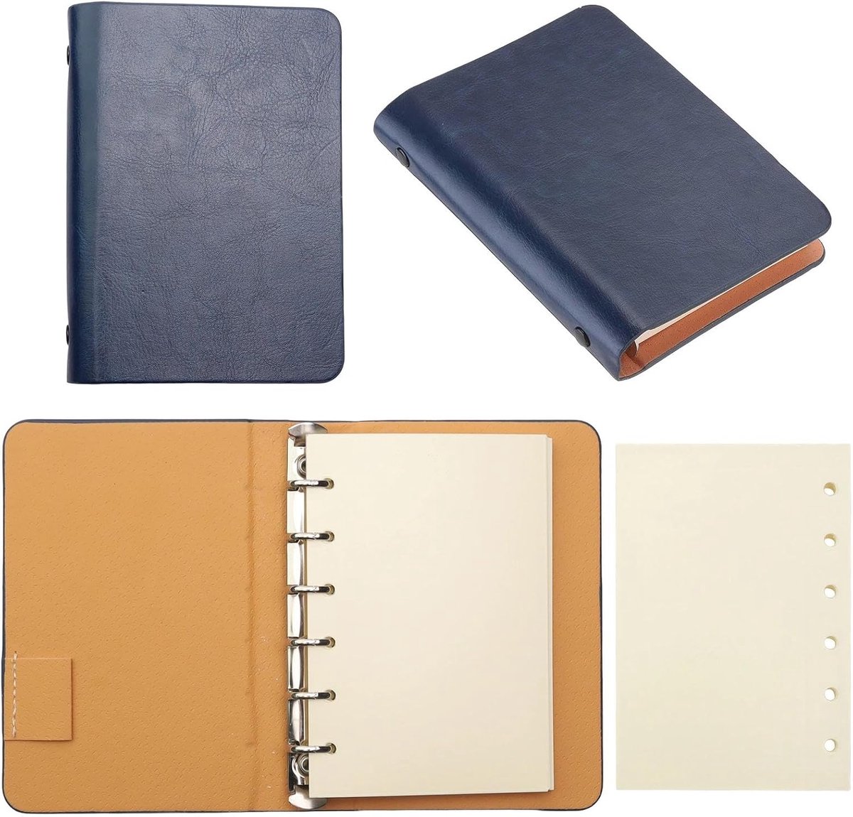 Ringband, navulbaar, 56 vellen, navulbaar, hardcover, kunstleren omslag, glad beige papier, mini-notitieboek, klein notitieboek voor schoolnotities en reisdagboeken