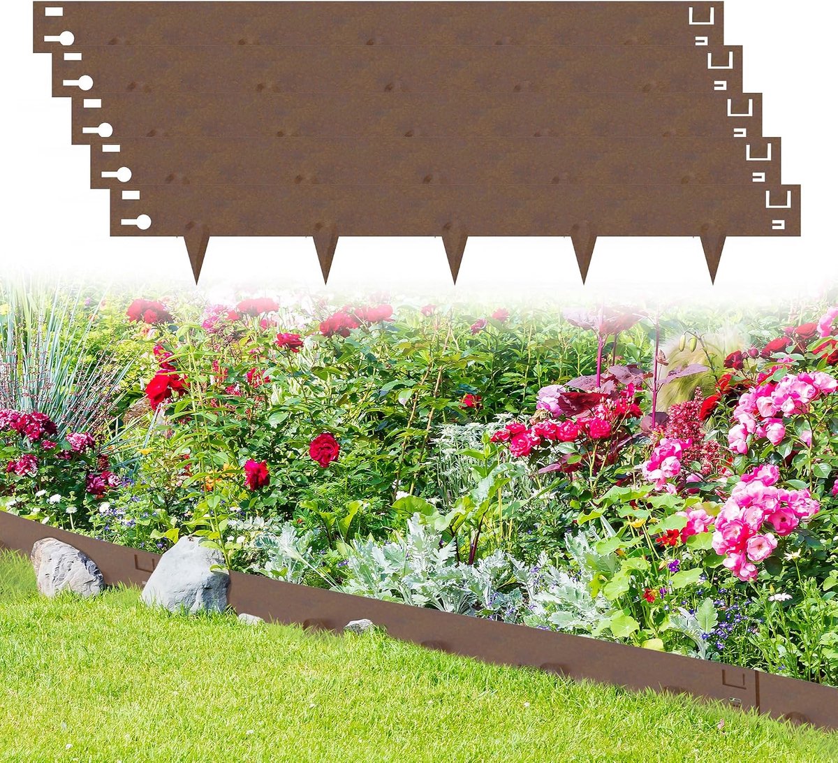 5 m verzinkte gazonrand, metaal, roestbestendige perkrand, flexibele bloembedomranding, maairand, onkruidblokkering, tuinpalissade voor gazonbegrenzing, binnenplaats, paden, 16 cm hoog