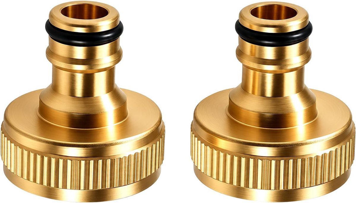 2 Stuks Messing Kraanaansluiting, 1 Inch Binnendraad Kraanadapter met Afdichtring, Snelkoppeling voor Tuinslang, Tuinirrigatie, Bewateringssysteem, Huis en Buitenkranen en Reiniging