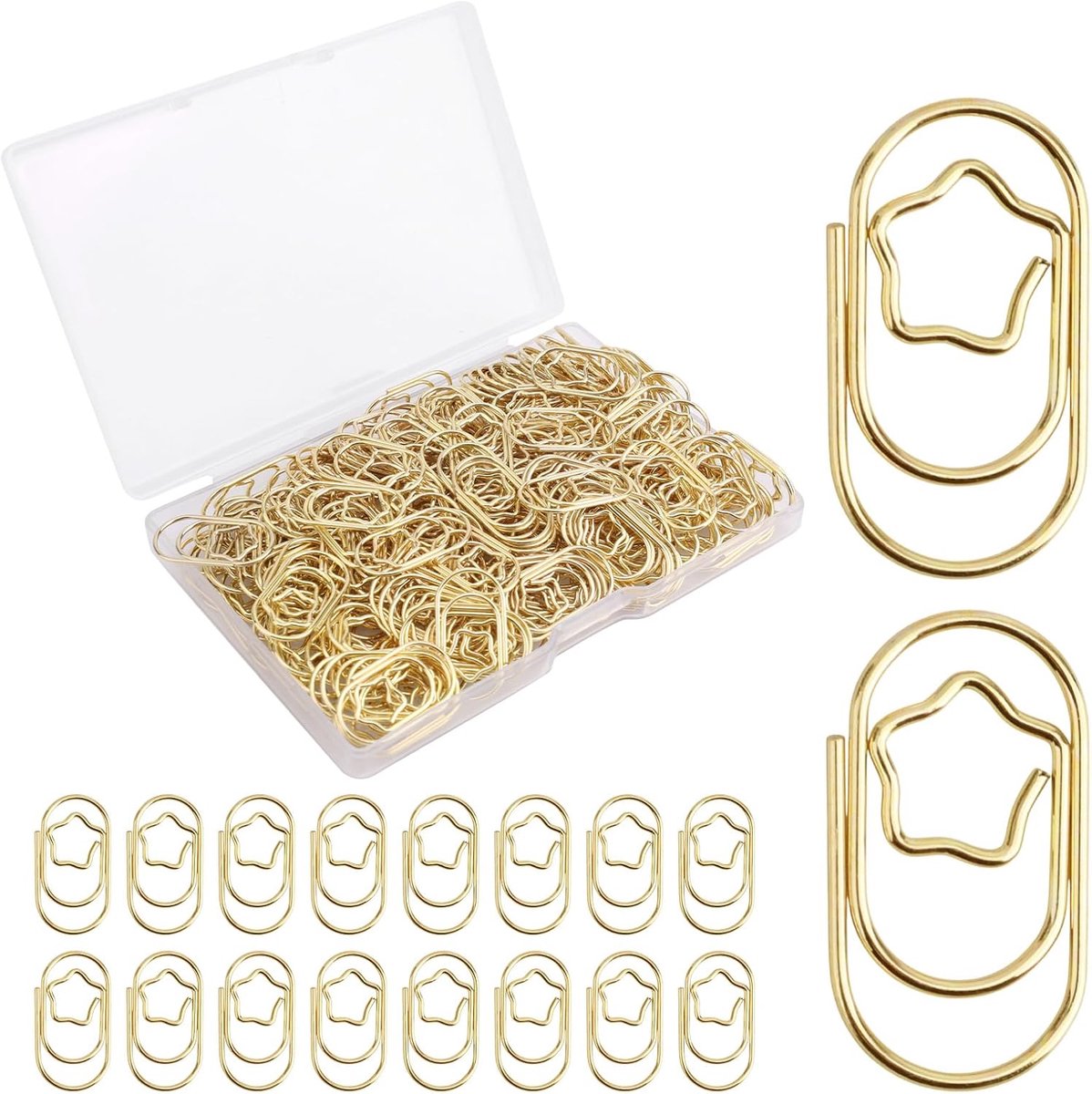 200st Stervormige Paperclips, Gouden Kleine Decoratieve Paperclips Schattige Stervormige Bindclips Praktische Kantoorartikelen voor School Thuis Bureau-Organizers Bruiloftsdecoraties
