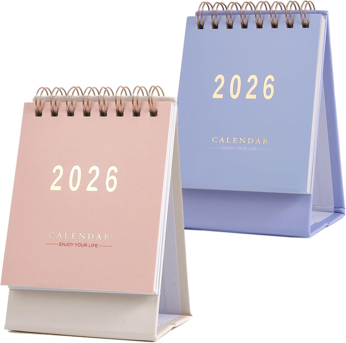 2 stuks mini-tafelkalender 2025-2026, kleine staande kalender van juli 2025 tot december 2026, kleine tafelkalender met stickers, mini-bureaukalender 2026 voor thuiskantoor, school (blauw/roze)