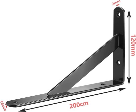 Hoekbeugels voor Muurbevestiging - Set van 4 Sterke Hoeksteunen voor Planken in Woonkamer, Slaapkamer en Keuken - Zwart — afbeelding 2
