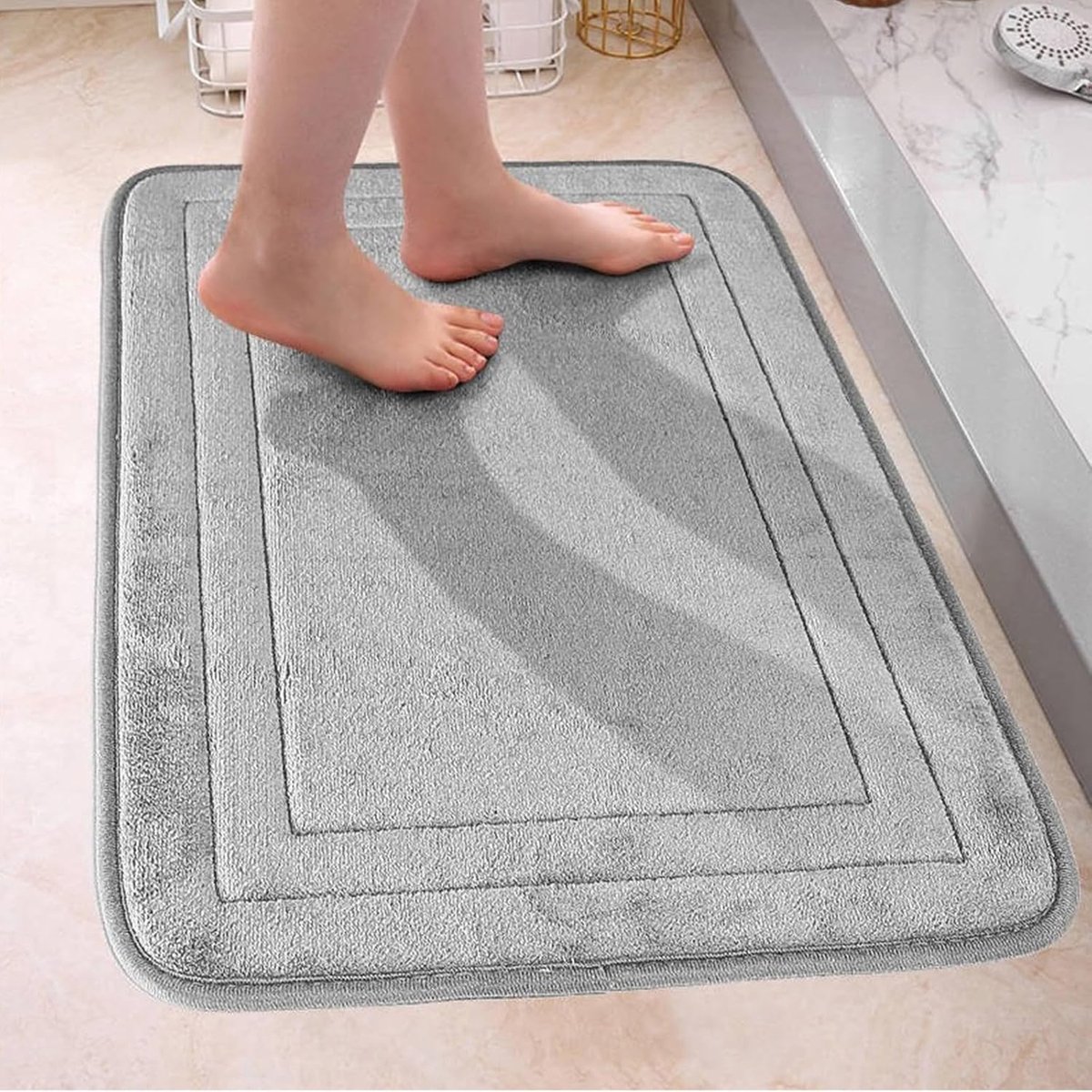 Antislip, 50 x 80 cm, zacht badkamertapijt, waterabsorberend, badmat, machines met rubberen achterkant, badmat voor douche, bad, toilet, grijs