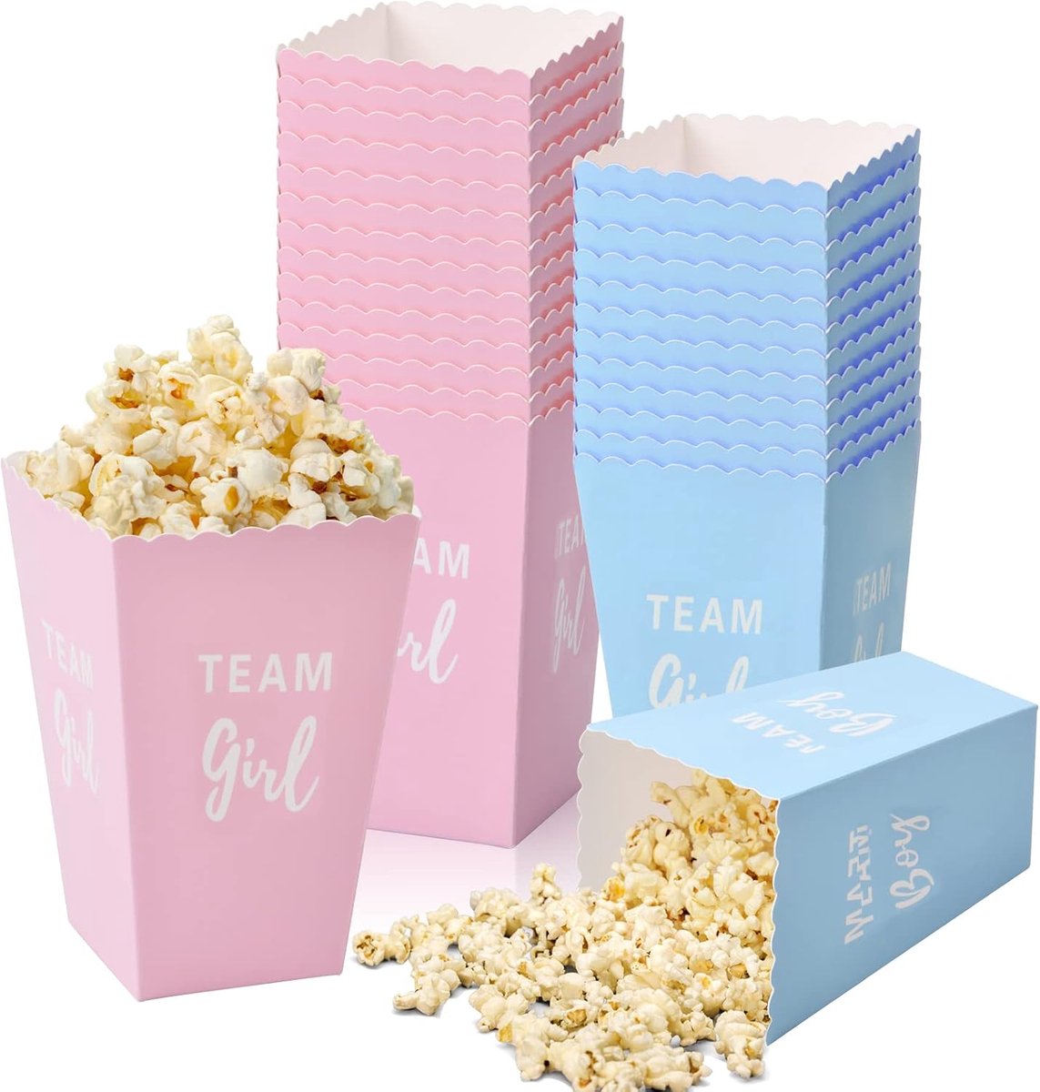 50 stuks kleine popcorndozen, karton, snoepcontainers, popcornzakjes, blauw en roze, popcorndozen, emmer voor feestjes, verjaardagen, bruiloften, filmavonden